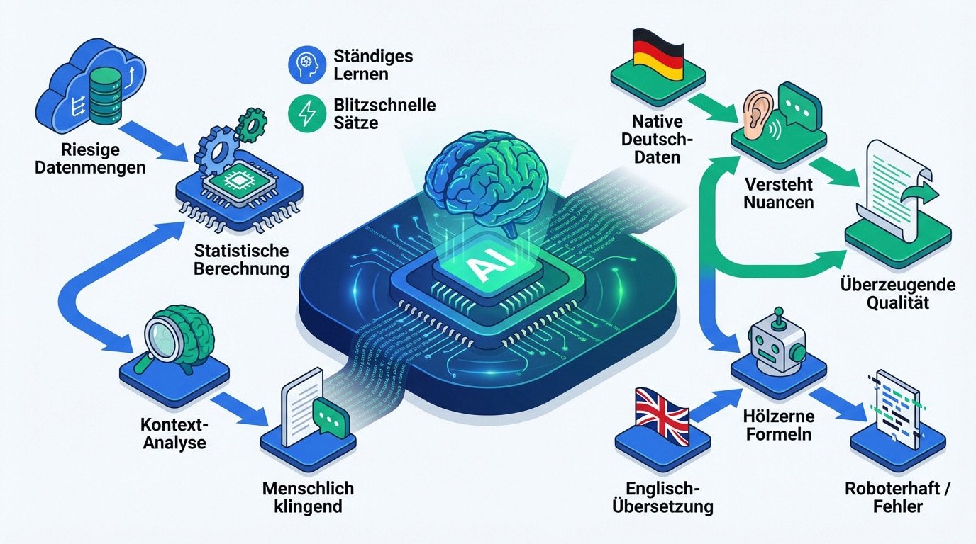 Vergleich der Textqualität zwischen nativer KI-Generierung und Übersetzungsprozessen