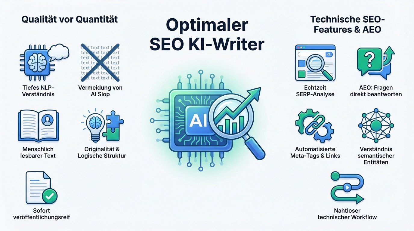Infografik zu den Qualitätskriterien eines SEO KI-Writers