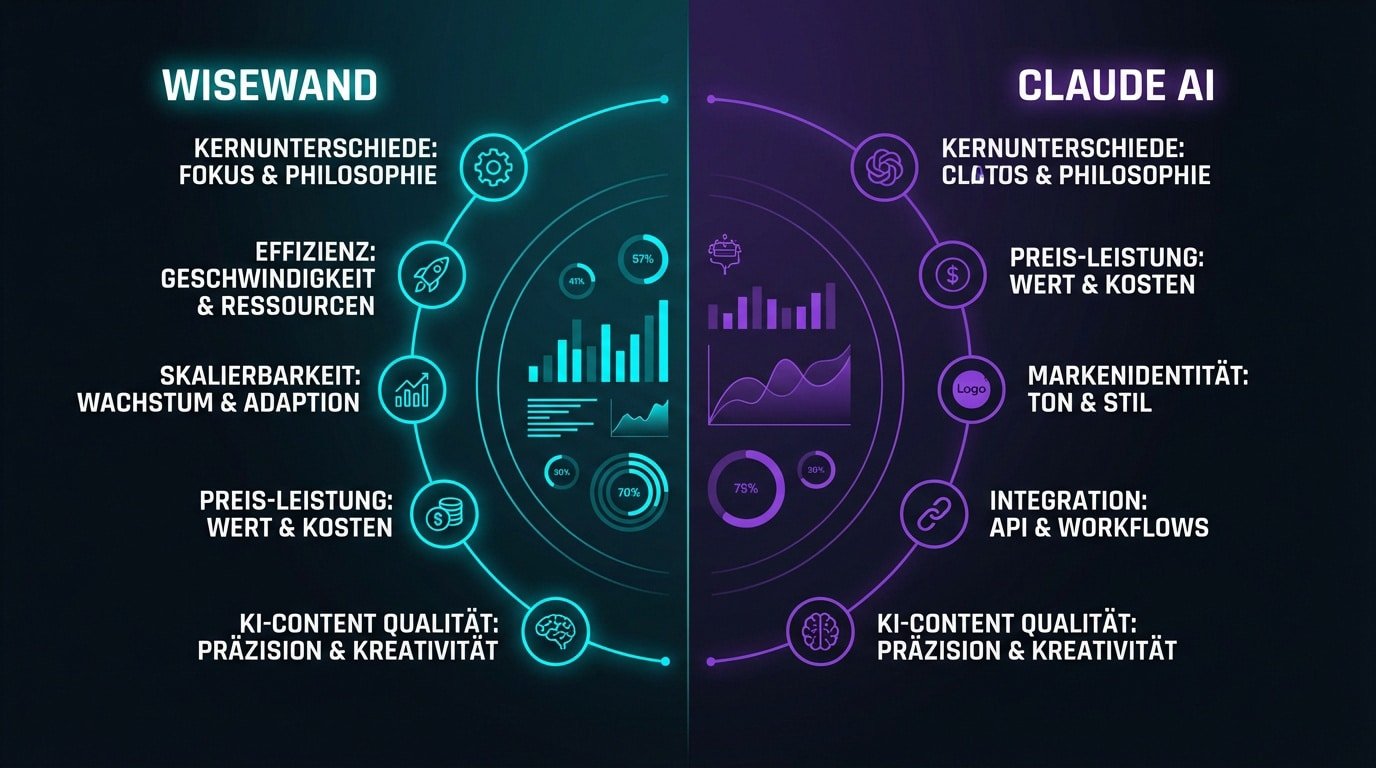 Vergleich der Benutzeroberfl&auml;chen von Wisewand und Claude AI f&uuml;r SEO-Content