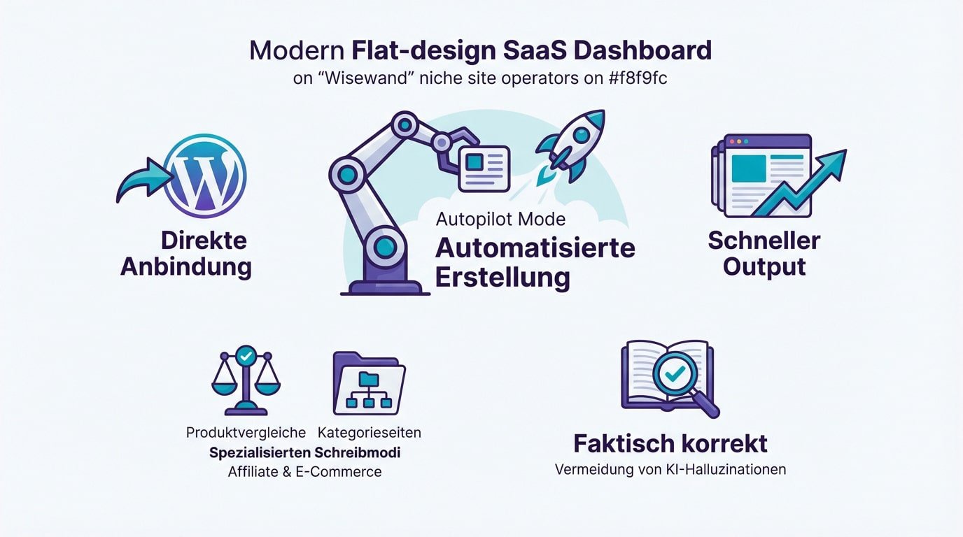 Wisewand Dashboard f&uuml;r die Verwaltung von Nischenseiten und SEO-Content