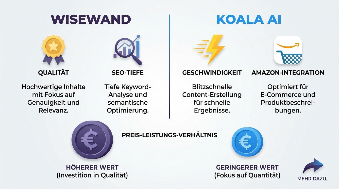 Vergleich der Benutzeroberflächen von Wisewand und Koala AI für SEO Content