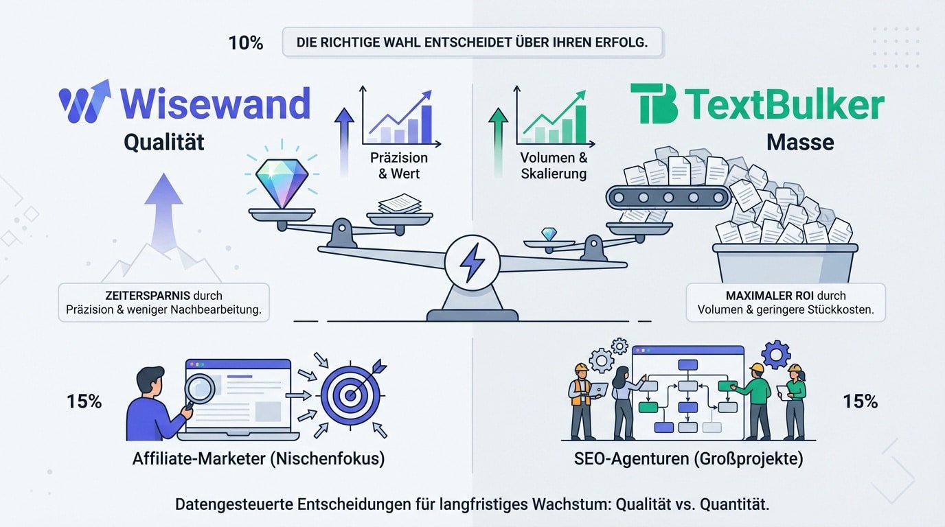 Vergleich zwischen Wisewand f&uuml;r Qualit&auml;t und TextBulker f&uuml;r Quantit&auml;t in der Content-Erstellung